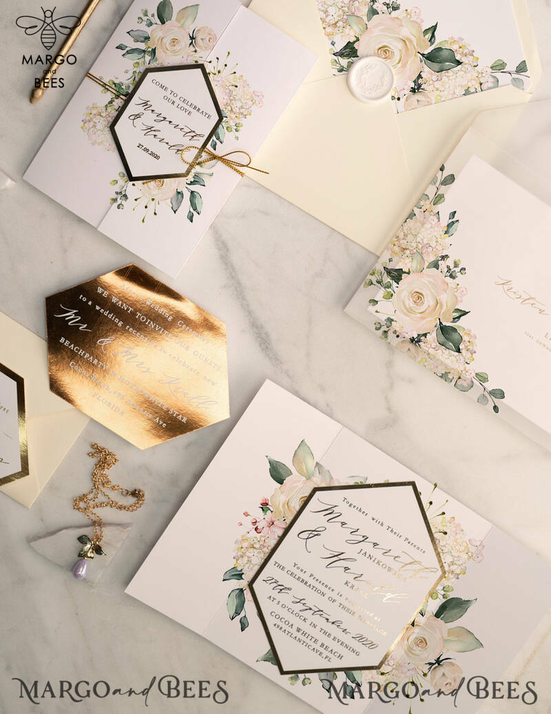 Luxory gold Wedding Invitations,  Ivory Elegant Wedding Stationery,  Golden Elegant Wedding Invitations Suite-6