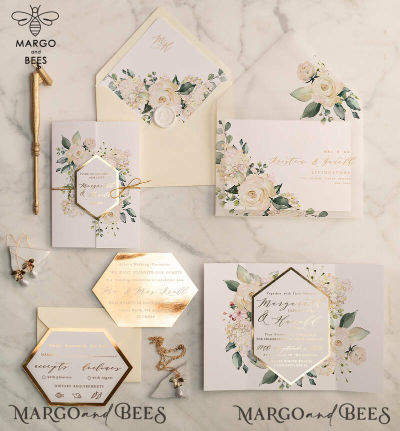 Luxory gold Wedding Invitations,  Ivory Elegant Wedding Stationery,  Golden Elegant Wedding Invitations Suite-2