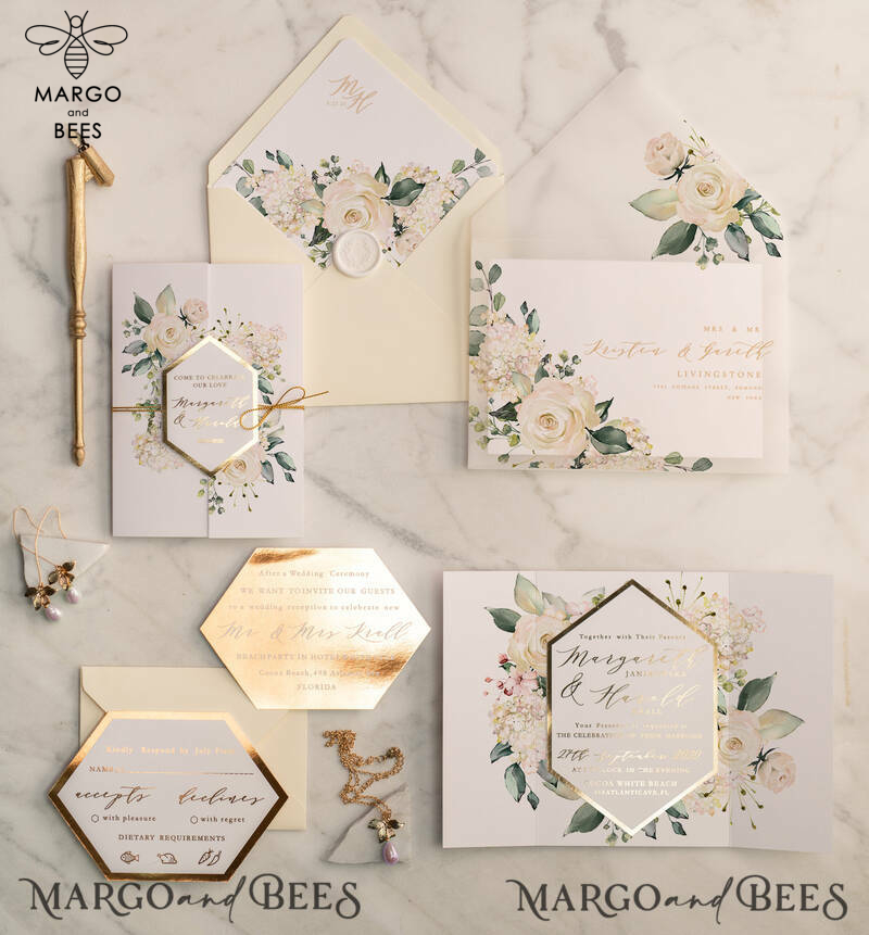 Luxory gold Wedding Invitations,  Ivory Elegant Wedding Stationery,  Golden Elegant Wedding Invitations Suite-0