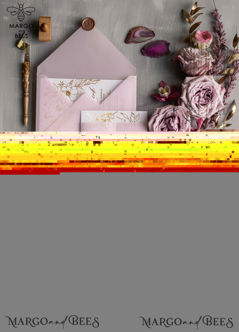 Elegant Blush Pink Wedding Invitation Suite with Gold Foil Accents - Luxury Bespoke Minimalistic Wedding Stationery-4