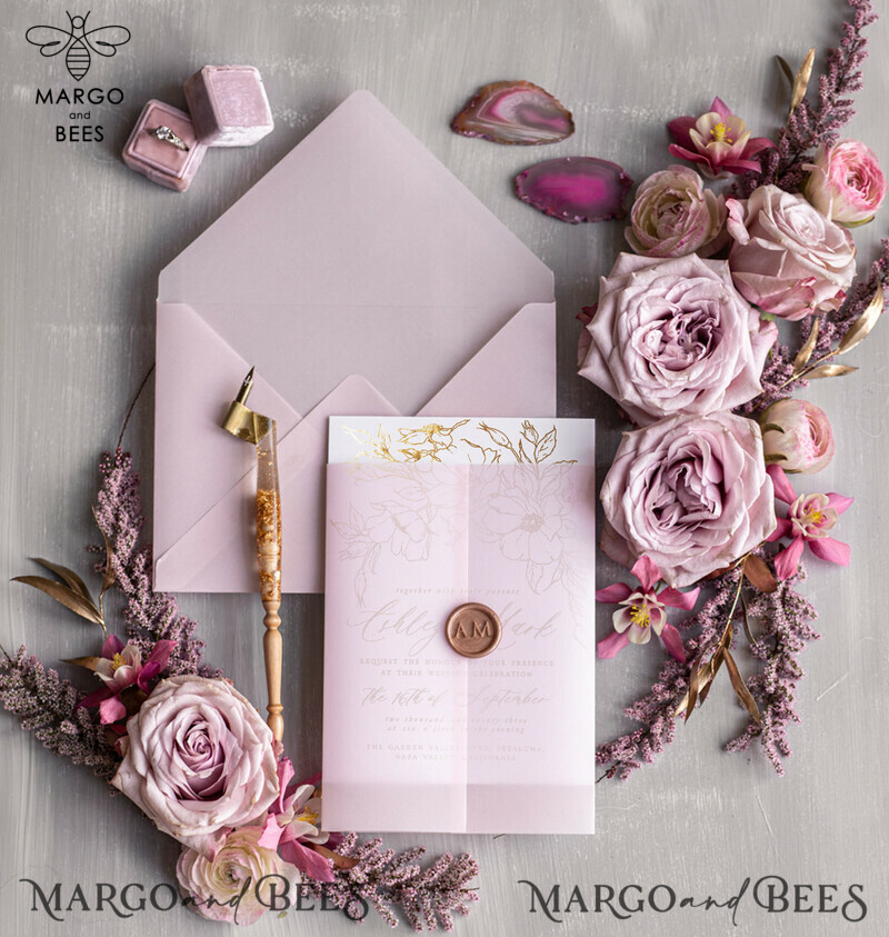 Elegant Blush Pink Wedding Invitation Suite with Gold Foil Accents - Luxury Bespoke Minimalistic Wedding Stationery-7