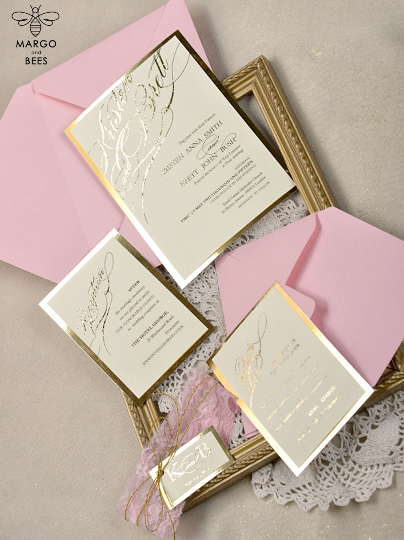 Handmade wedding invitation gold glitter theme stationery   -3