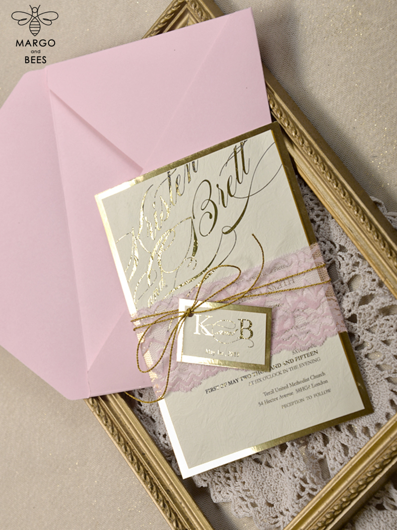 Handmade wedding invitation gold glitter theme stationery   -0