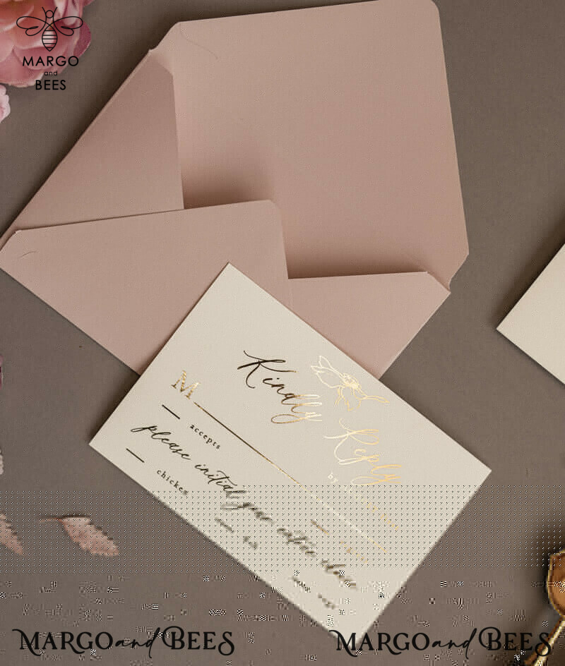 Gold Shimmer Wedding Invites, Blush Pink Glitter Wedding Cards, Glamour Golden Wedding Invitation Suite, Romantic Affordable Wedding Stationery-5