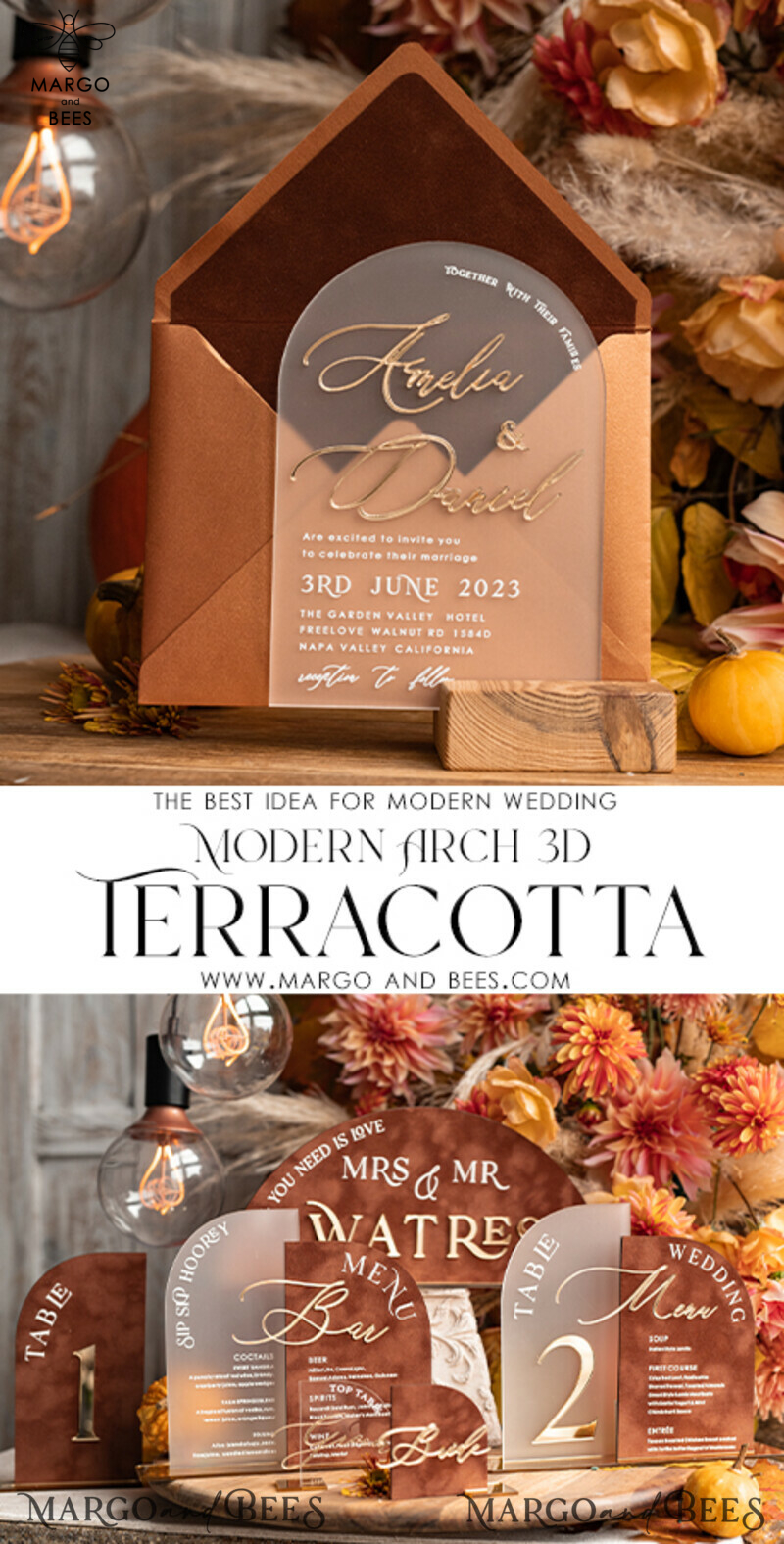 Elegant Fall Terracotta Modern Arch 3D Wedding Invitation Suite with Bespoke Frozen Acrylic Gold Touches
Luxury Velvet Wedding Invitations with Frosted Plexi Glass and Golden Names
Glamour Wedding Invitation Suite featuring 3D Gold Mirror and Fall Copper Invites
Exquisite Wedding Cards: A Perfect Blend of Style and Sophistication-7