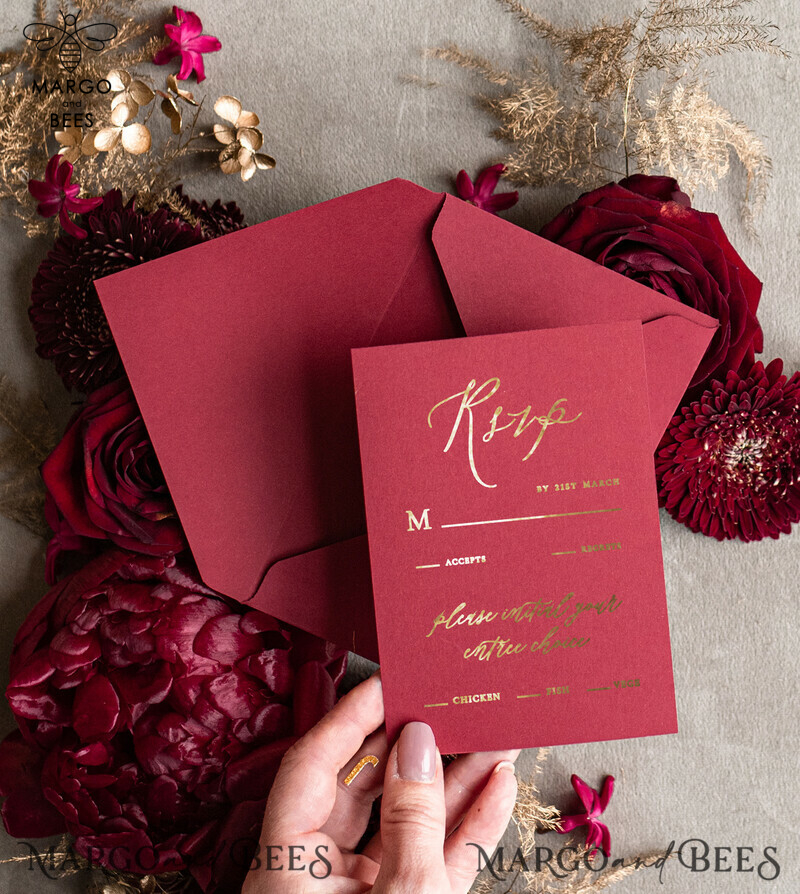 Burgundy Wedding invitations cards, Gold Acrylic Glamour Wedding Invitation Suite  Maroon Golden Shine Wedding Stationery Frozen Plexi Luxury Wedding Invites-6