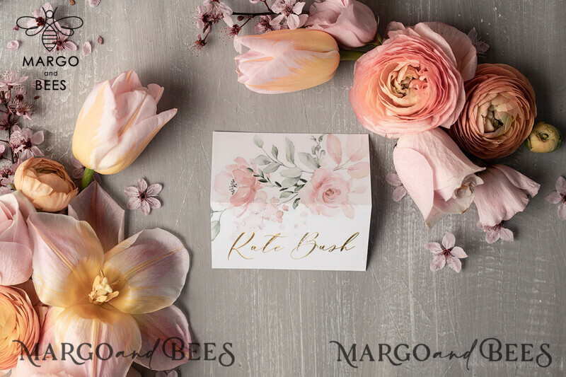 Minimalistic Floral Wedding Invitations, Romantic Blush Pink Wedding Cards, Elegant White Vellum Wedding Invites, Glamour Gold Foil Wedding Invitation Suite-8