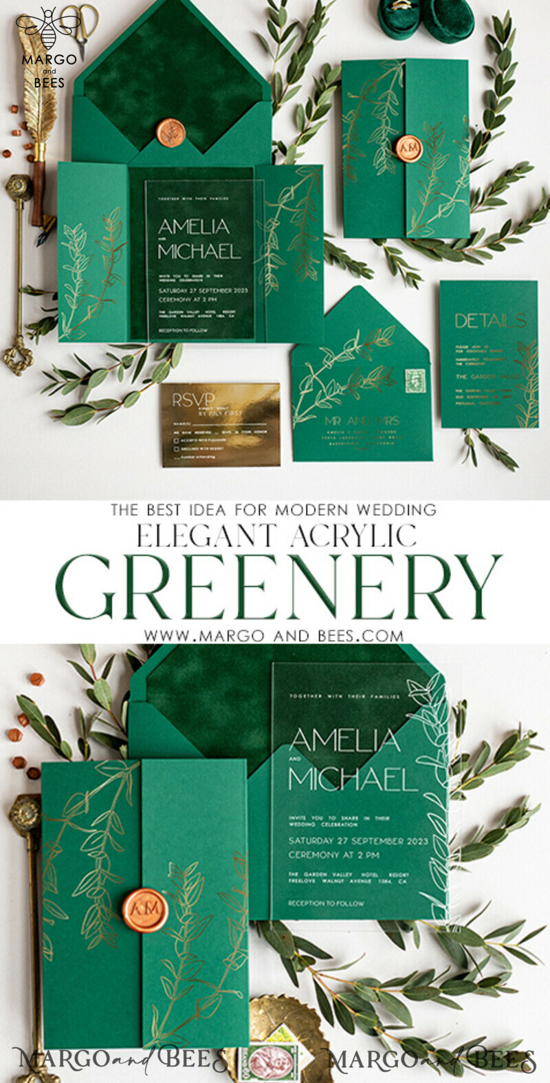 Stylish Eucaliptus Greenery Acrylic Wedding Invitation: The Perfect Blend of Elegance and Modernity.-3