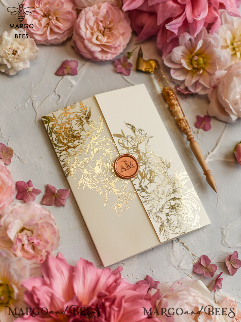 Elegant and Personalized: Romantic Glamour Wedding Cards with Golden Shine and Luxury Blush Pink - Bespoke Romantic Wedding Invitations and Stationery.-13