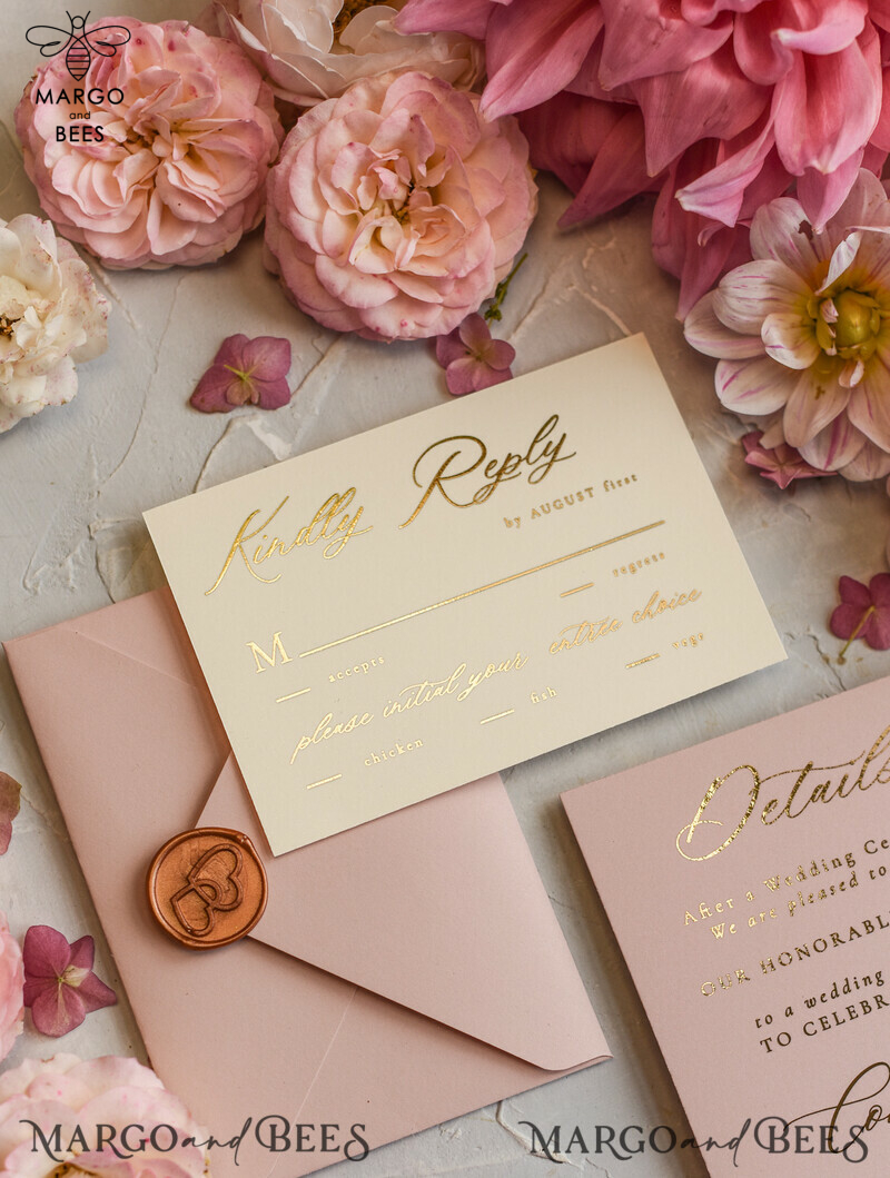 Elegant and Personalized: Romantic Glamour Wedding Cards with Golden Shine and Luxury Blush Pink - Bespoke Romantic Wedding Invitations and Stationery.-22