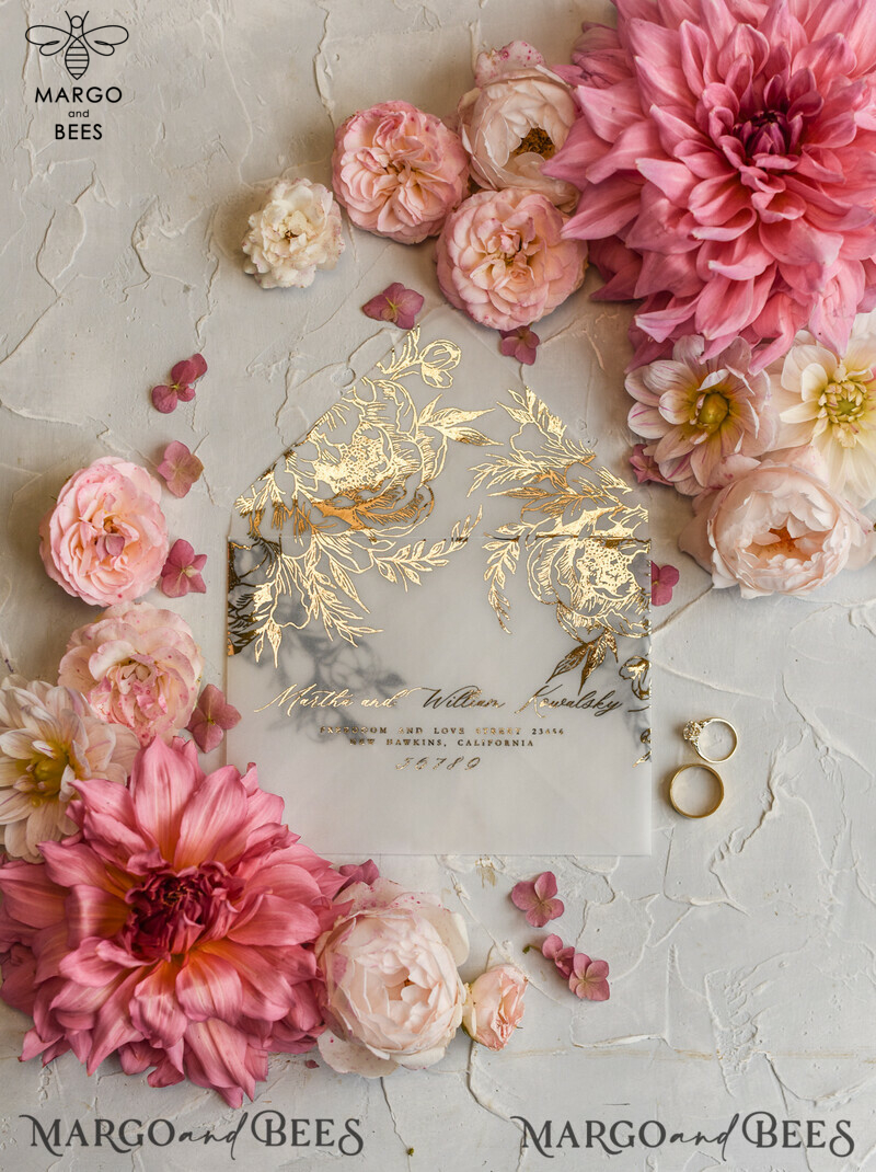 Romantic Glamour Wedding Cards, Bespoke Romantic Wedding Invitations, Golden Shine Wedding Invites, Luxury Blush Pink Wedding Stationery-26