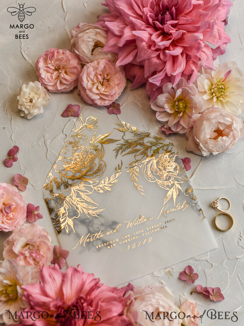Elegant and Personalized: Romantic Glamour Wedding Cards with Golden Shine and Luxury Blush Pink - Bespoke Romantic Wedding Invitations and Stationery.-27