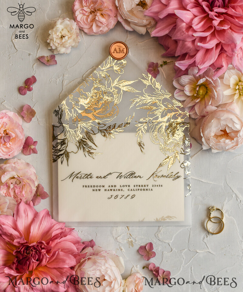 Elegant and Personalized: Romantic Glamour Wedding Cards with Golden Shine and Luxury Blush Pink - Bespoke Romantic Wedding Invitations and Stationery.-28