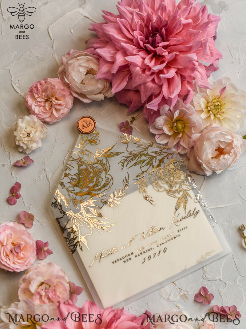 Elegant and Personalized: Romantic Glamour Wedding Cards with Golden Shine and Luxury Blush Pink - Bespoke Romantic Wedding Invitations and Stationery.-29