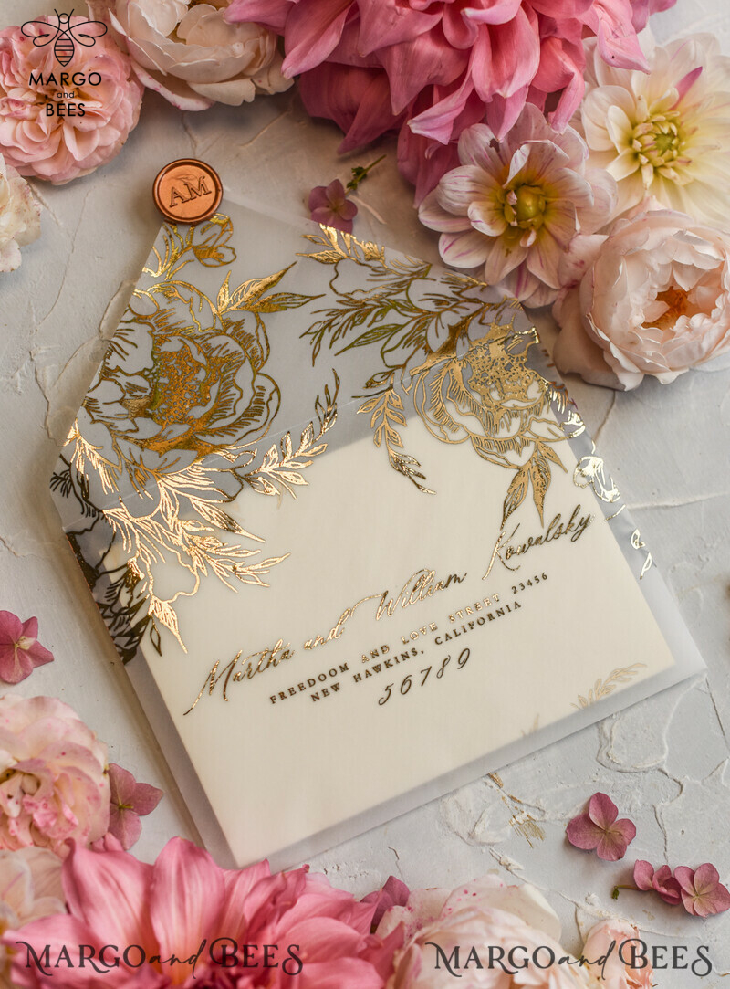 Elegant and Personalized: Romantic Glamour Wedding Cards with Golden Shine and Luxury Blush Pink - Bespoke Romantic Wedding Invitations and Stationery.-30