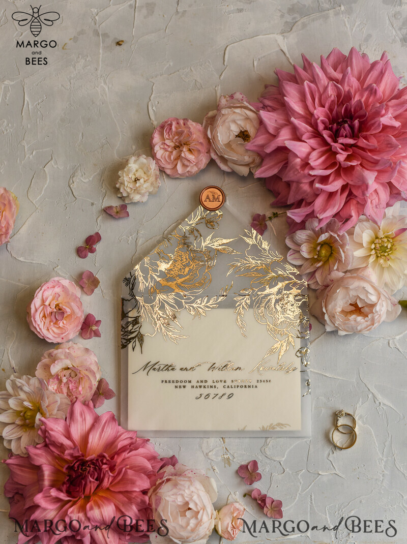 Romantic Glamour Wedding Cards, Bespoke Romantic Wedding Invitations, Golden Shine Wedding Invites, Luxury Blush Pink Wedding Stationery-31