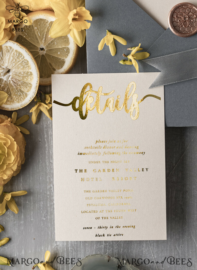 Gold and Grey  Wedding invitations, Luxury Wedding stationery , Elegant Wedding Invitation Suite-2