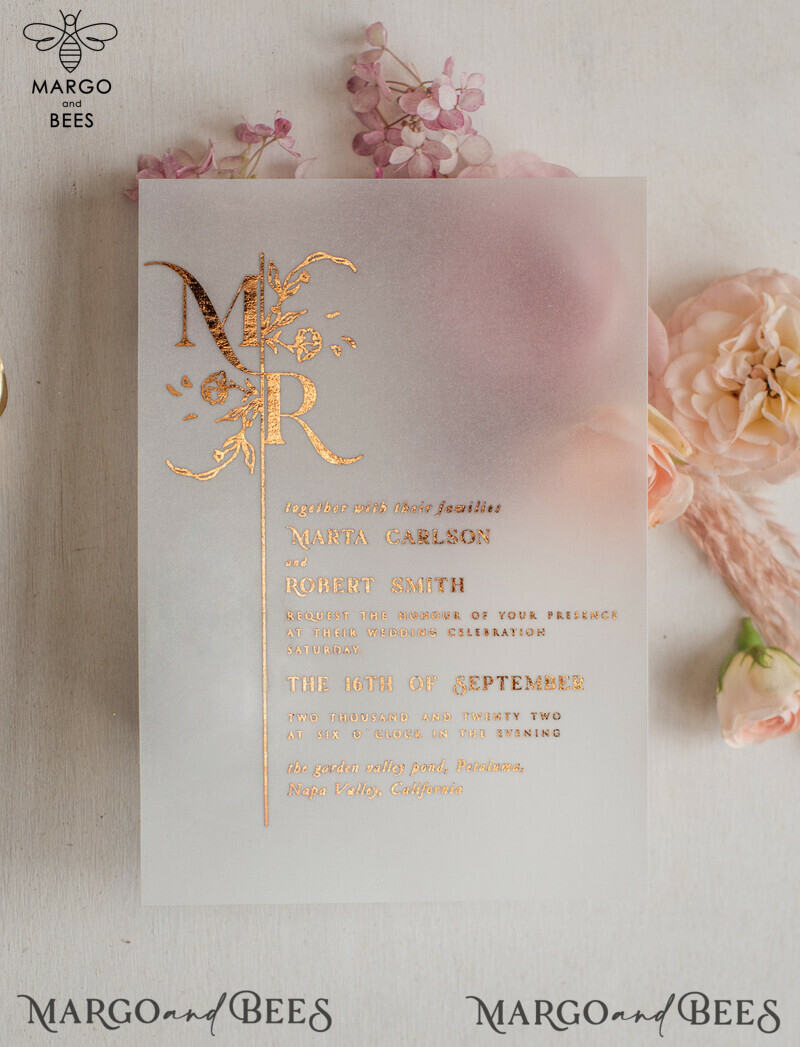 Luxury Blush Pink Wedding Invitations, Romantic Handmade Wedding Cards, Glamour Vellum Wedding Invitation Suite, Bespoke Wedding Stationery-4