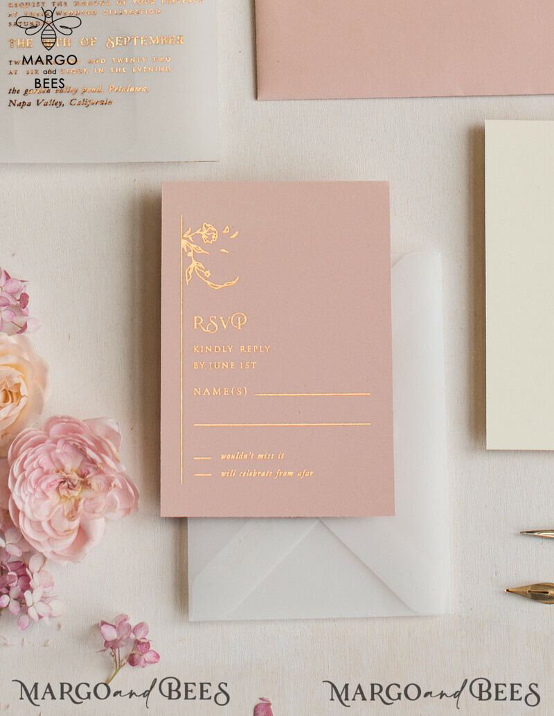Elegant Blush Pink Wedding Invitations: Handmade Cards for a Romantic and Glamorous Vibe - Introducing Our Bespoke Vellum Wedding Invitation Suite-6