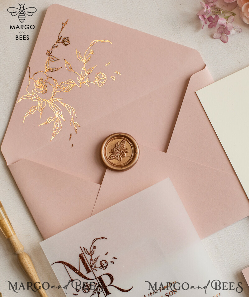 Elegant Blush Pink Wedding Invitations: Handmade Cards for a Romantic and Glamorous Vibe - Introducing Our Bespoke Vellum Wedding Invitation Suite-8