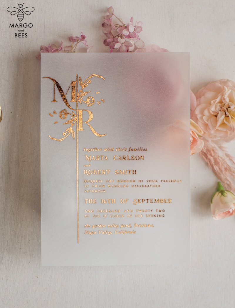 Luxury gold rose gold wedding invitations, elegant wedding cards, blush and pink wedding stationery -4