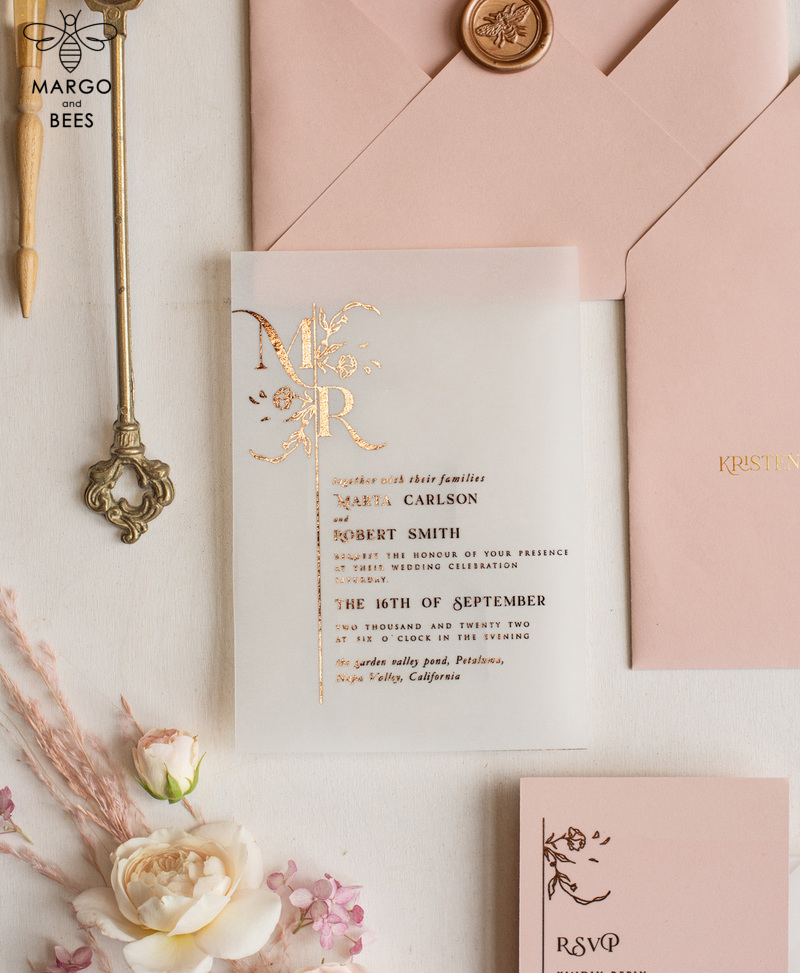 Luxury gold rose gold wedding invitations, elegant wedding cards, blush and pink wedding stationery -7