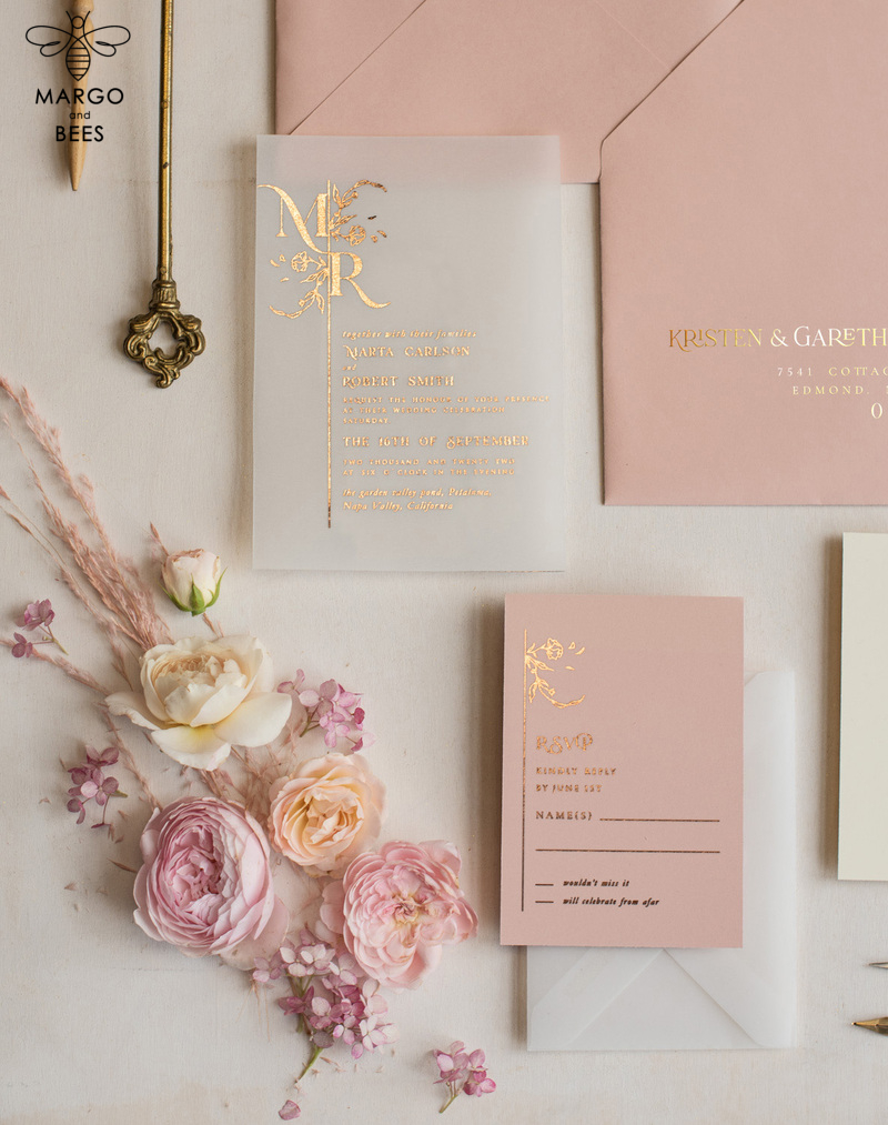 Luxury gold rose gold wedding invitations, elegant wedding cards, blush and pink wedding stationery -2