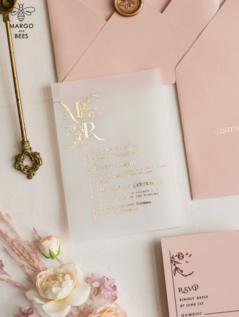 Luxury gold rose gold wedding invitations, elegant wedding cards, blush and pink wedding stationery -5