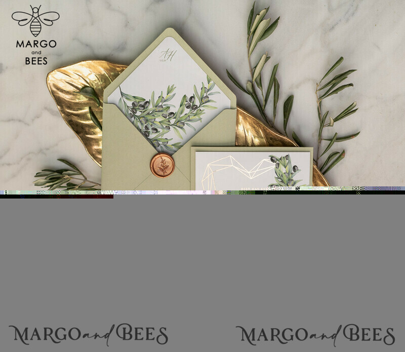 Elegant Olive Wedding Invitations: Luxury Sage Green Wedding Invites with Glamour Golden Pocketfold - A Bespoke Tuscany Wedding Invitation Suite-10