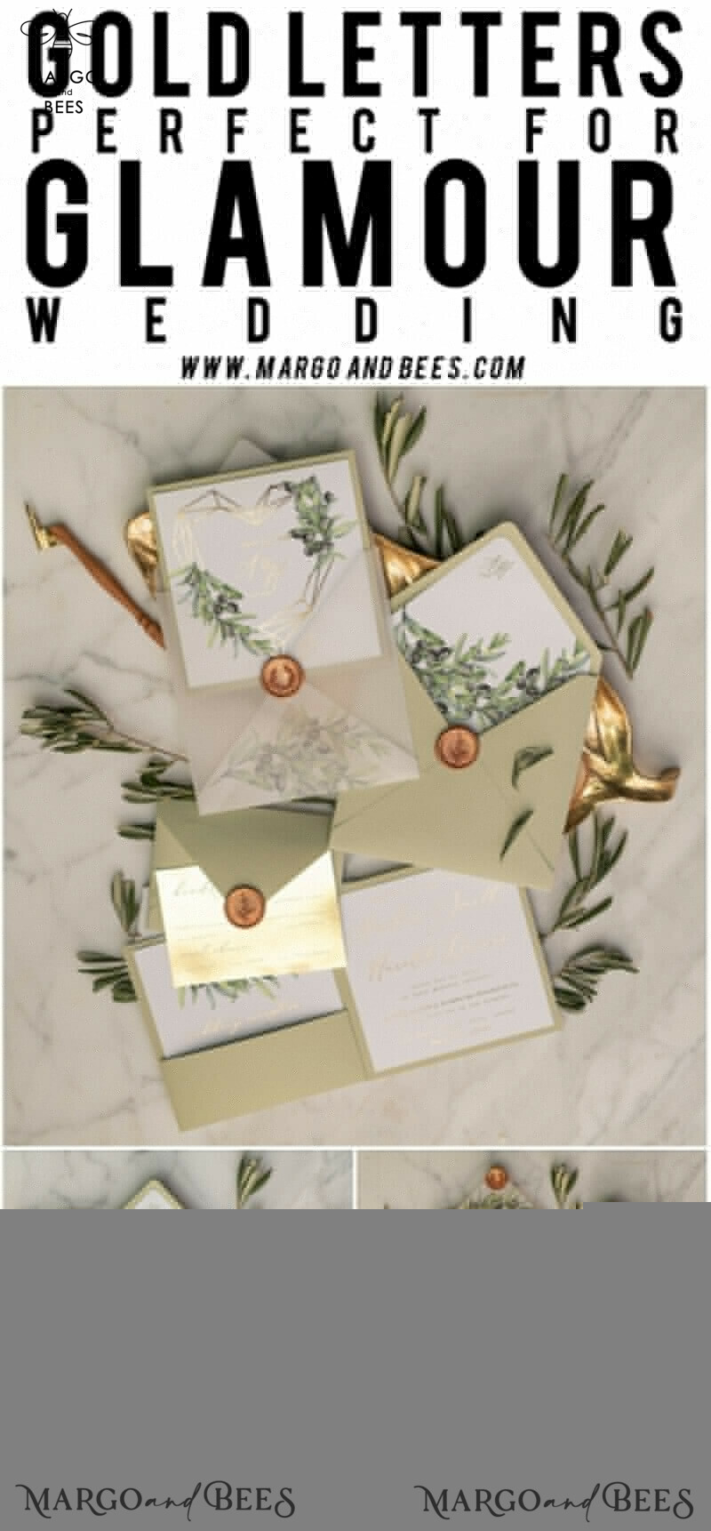 Elegant Olive Wedding Invitations: Luxury Sage Green Wedding Invites with Glamour Golden Pocketfold - A Bespoke Tuscany Wedding Invitation Suite-13
