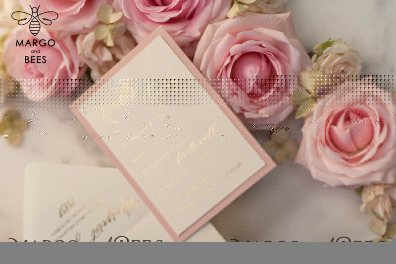Luxury Golden Shine: Elegant Lace Wedding Invitations with Romantic Blush Pink Accents and Glamourous Gold Foil Details-7