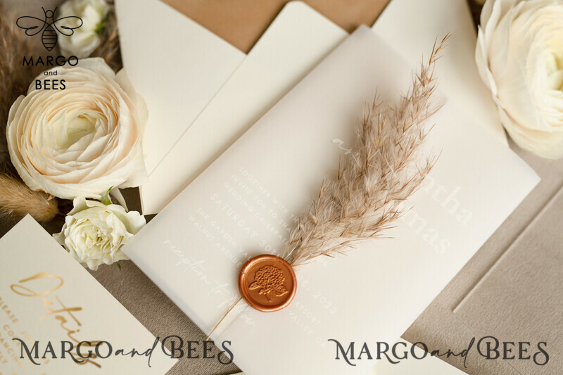 Acrylic Pampass Grass Wedding invitations, Velvet Nude wedding invitations, Elegant Velvet Wedding Invitation Suite, Modern Wedding Invites-2
