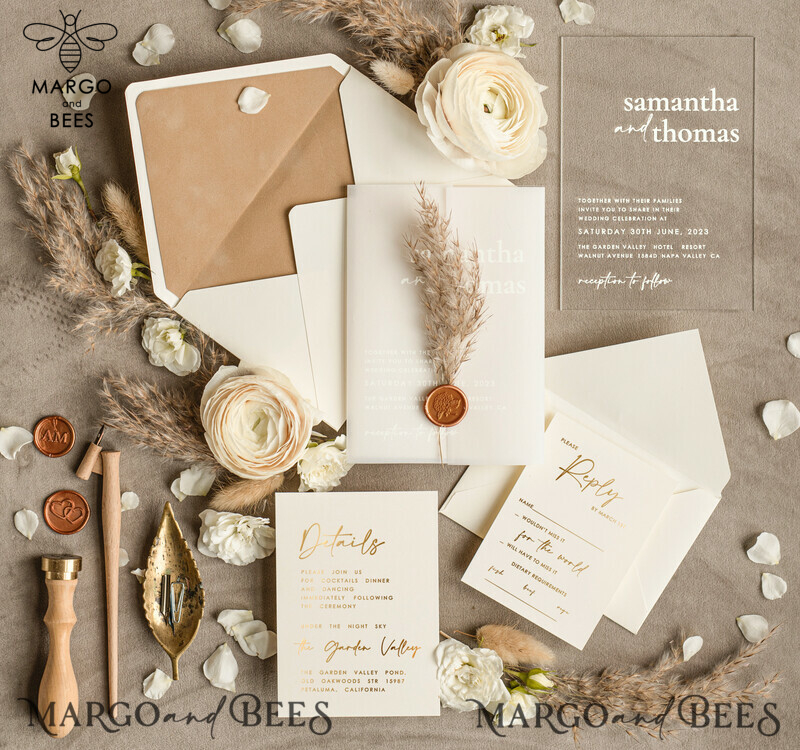 Acrylic Pampass Grass Wedding invitations, Velvet Nude wedding invitations, Elegant Velvet Wedding Invitation Suite, Modern Wedding Invites-0