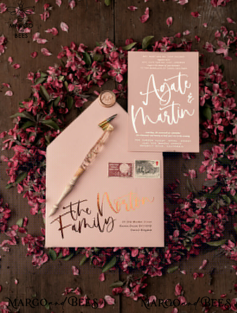 Elegant Vellum Cherry Blossom Wedding Cards: Luxury Golden Wedding Invitations with Romantic Pink Sakura Designs in a Bespoke Blush Pink Wedding Invitation Suite-4