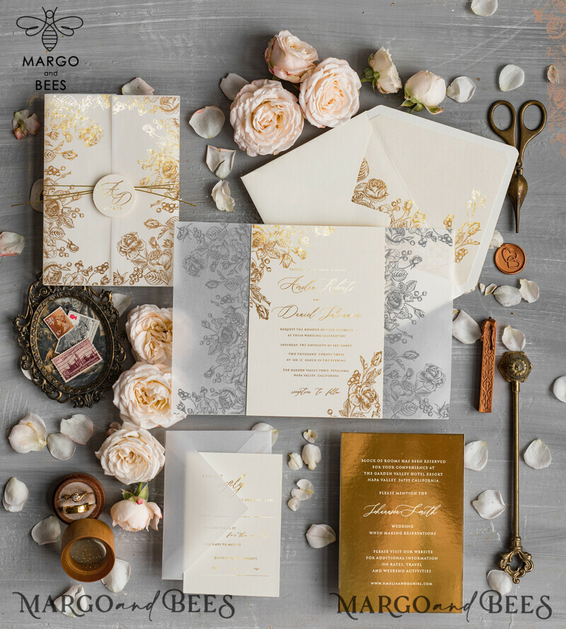 Golden Wedding invitation Set , Glamour Wedding Invitations, Boho Glam Wedding Invitation Suite, Luxury Wedding Cards-0