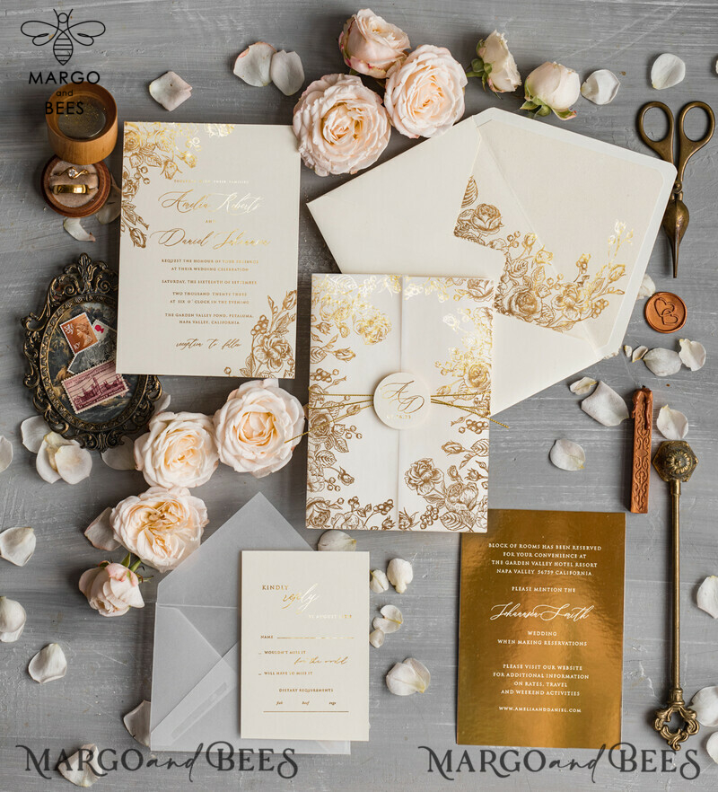 Golden Wedding invitation Set , Glamour Wedding Invitations, Boho Glam Wedding Invitation Suite, Luxury Wedding Cards-1