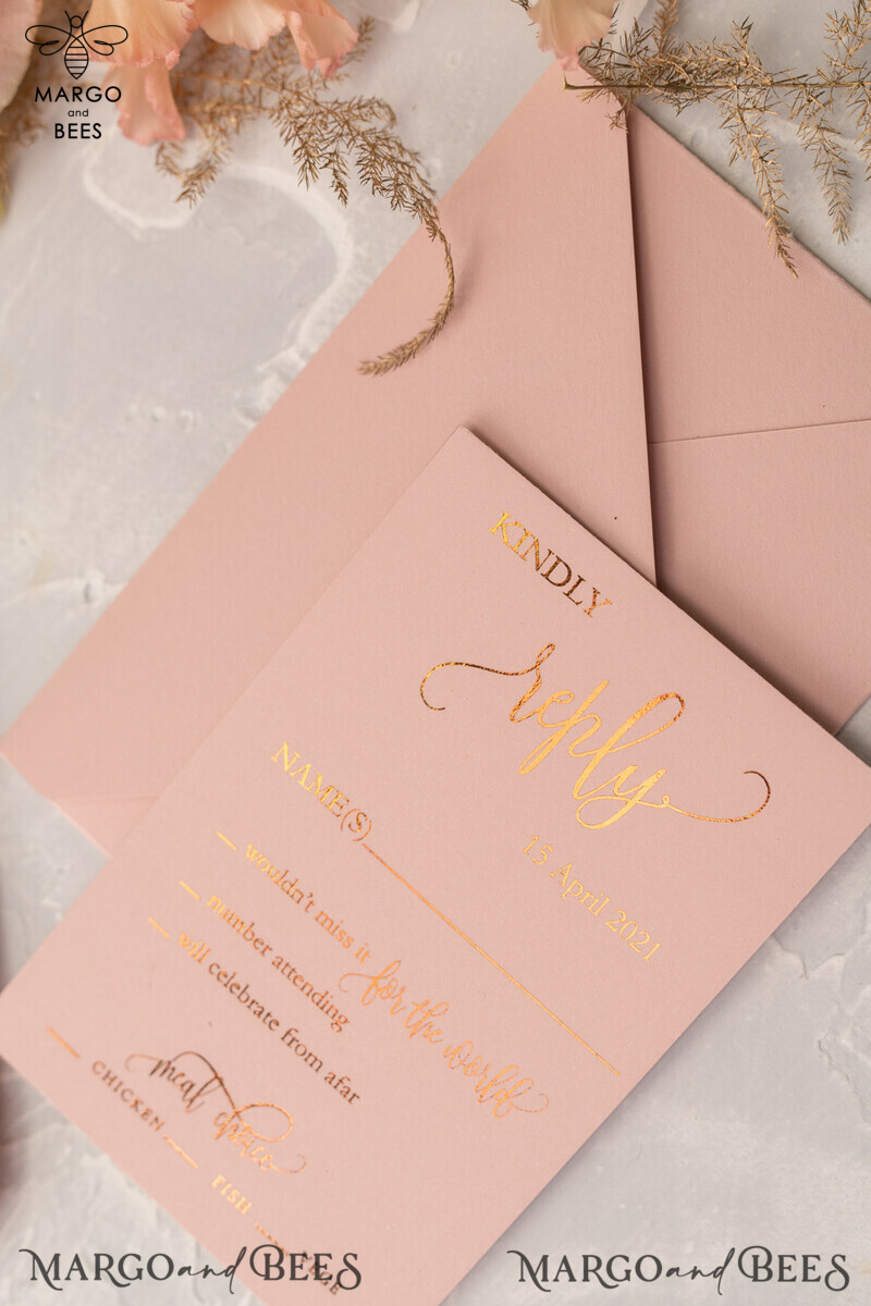 Glamour Vellum Wedding Invitations: Golden Shine, Romantic Blush Pink Stationery, Elegant Gold Foil Invites-12
