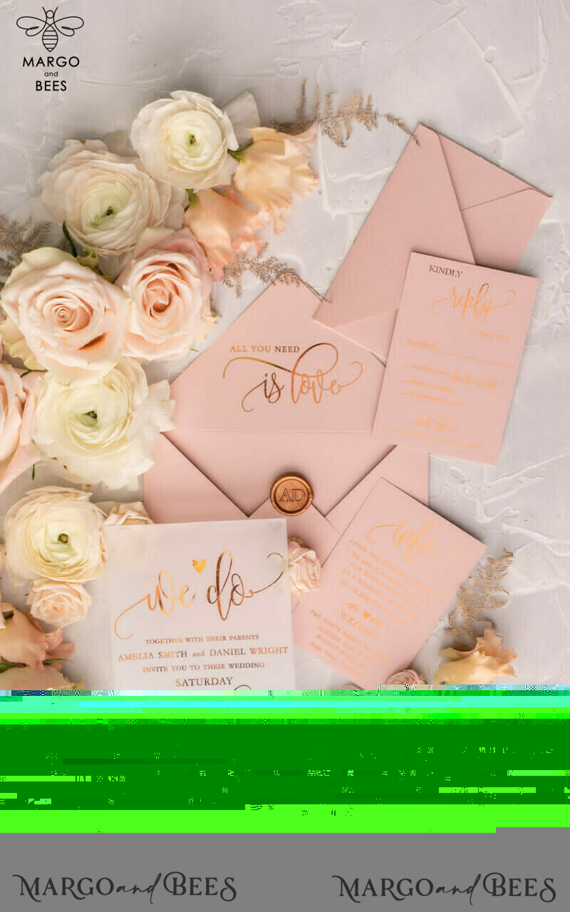 Glamour Vellum Wedding Invitations: Golden Shine, Romantic Blush Pink Stationery, Elegant Gold Foil Invites-17