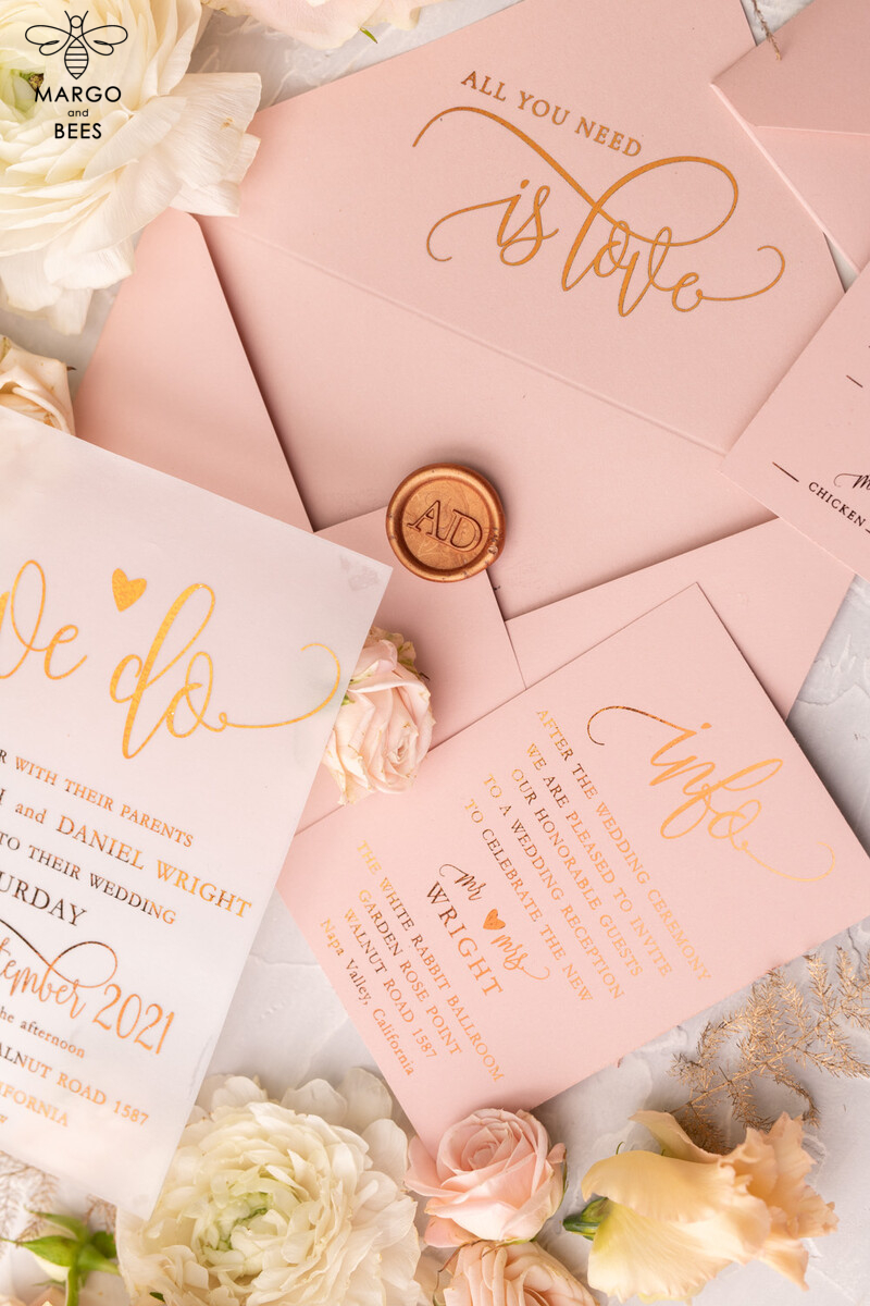 Bespoke wedding invitations, Gold Vellum Wedding Invitation Suite, Pink We Do Wedding Stationery  -21