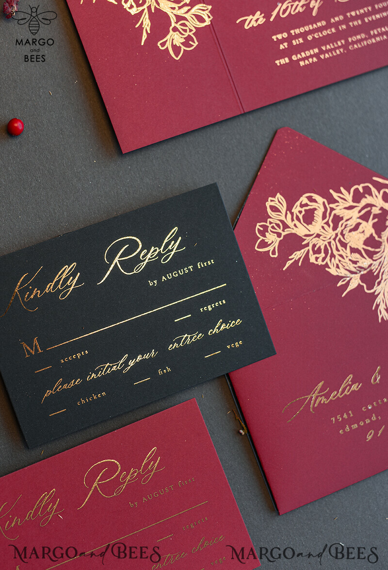 Golden Burgundy Wedding Invitations: Glamour meets Elegance in this Luxury Arabic Wedding Card Suite with Glamour Glitter and Gold Foil Accents-2