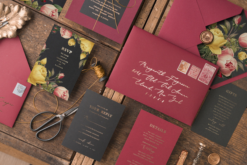 Luxory Gold Wedding invitations  , Vintage wedding invitation suite , mauve burgundy wedding cards-11