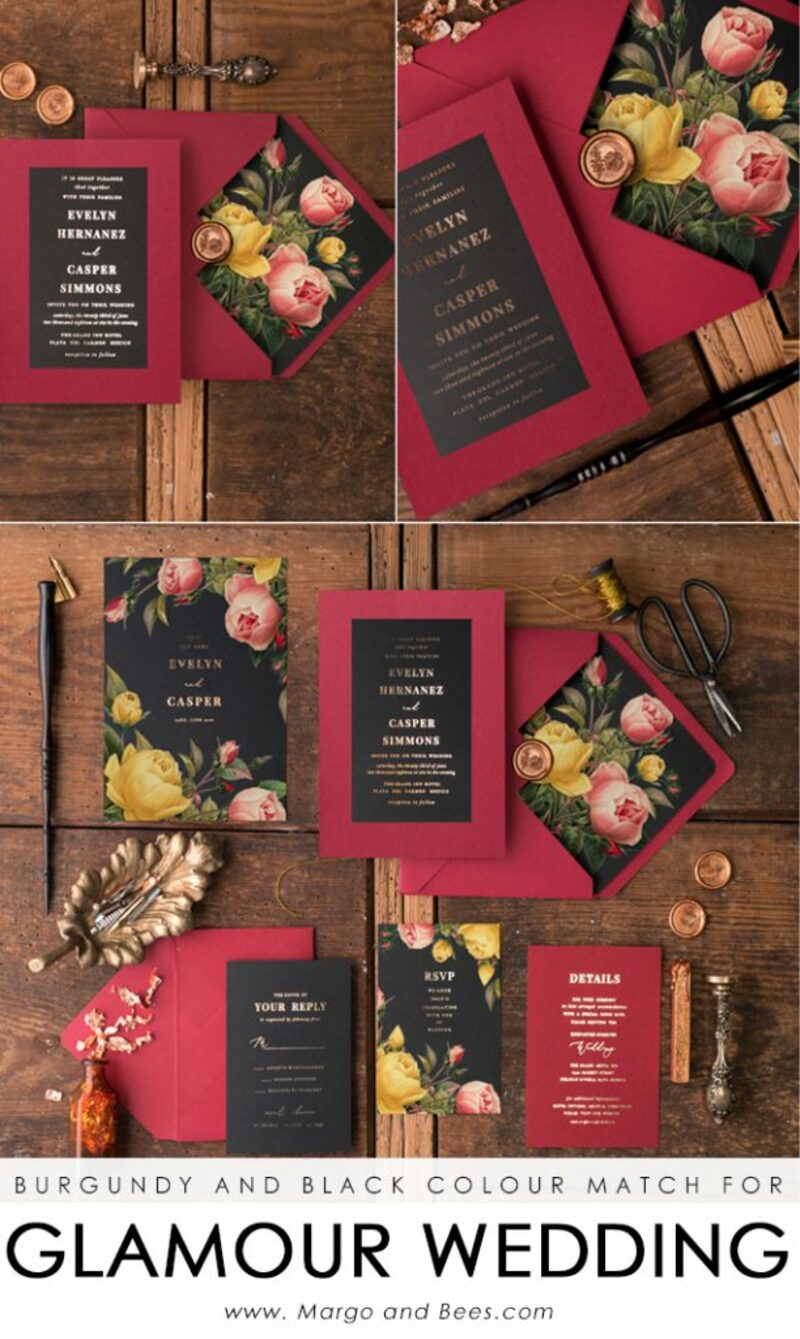 Luxory Gold Wedding invitations  , Vintage wedding invitation suite , mauve burgundy wedding cards-14