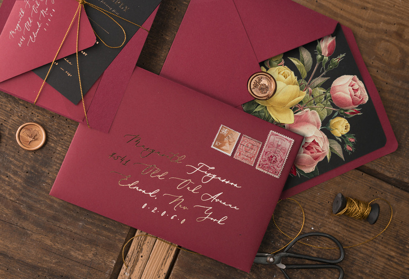 Luxory Gold Wedding invitations  , Vintage wedding invitation suite , mauve burgundy wedding cards-4