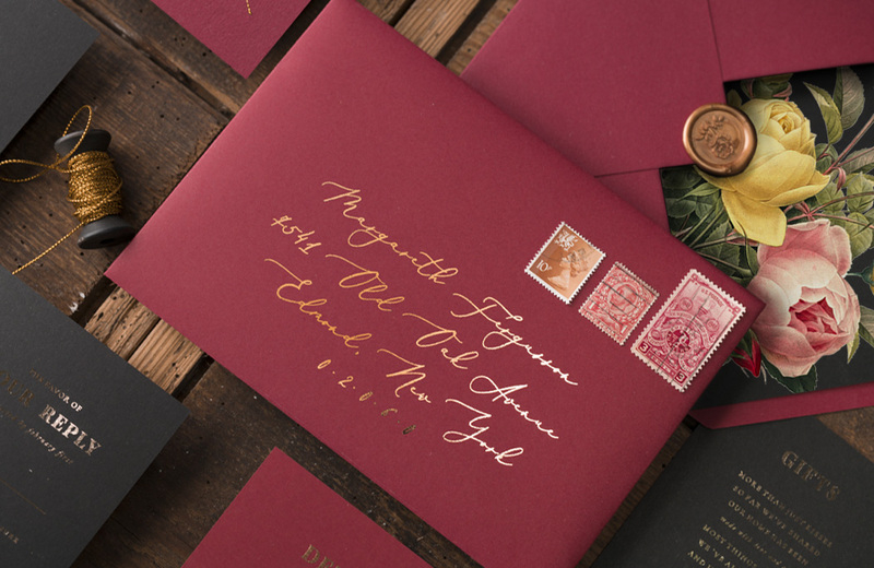 Luxory Gold Wedding invitations  , Vintage wedding invitation suite , mauve burgundy wedding cards-7