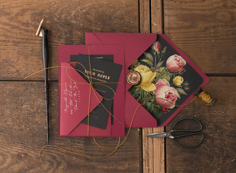Luxory Gold Wedding invitations  , Vintage wedding invitation suite , mauve burgundy wedding cards-9