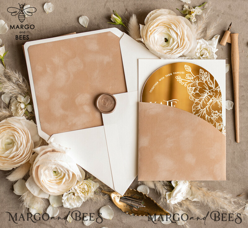 Arch Gold Acrylic wedding invitation, Luxury Pocket Nude Wedding Invites,  Glamour Wedding Invitation Suite-3