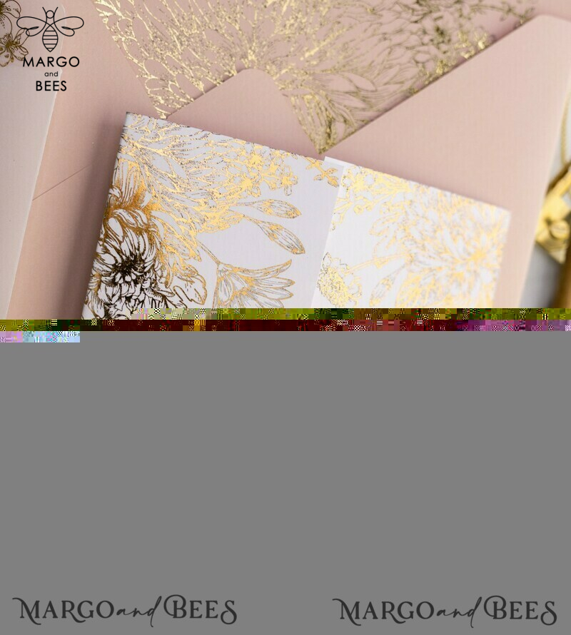 Elegant Arabic Golden Wedding Invitations with Glamour Gold Foil and Romantic Blush Pink, Exquisite Bespoke Indian Wedding Stationery-10
