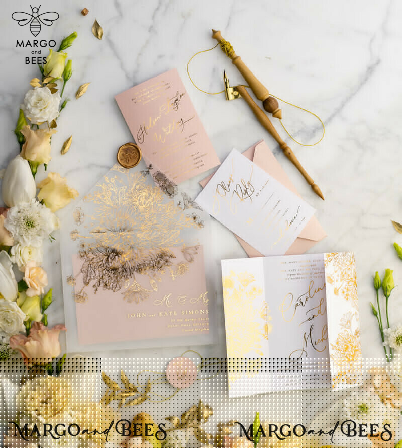 Elegant Arabic Golden Wedding Invitations with Glamour Gold Foil and Romantic Blush Pink - Exquisite Bespoke Indian Wedding Stationery-13