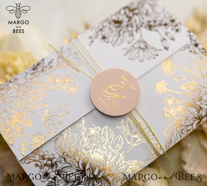 Rose Gold Luxury Wedding Invitations PocketFold  Glitter Invites , Vellum Envelope and Blush Pink Tag -15