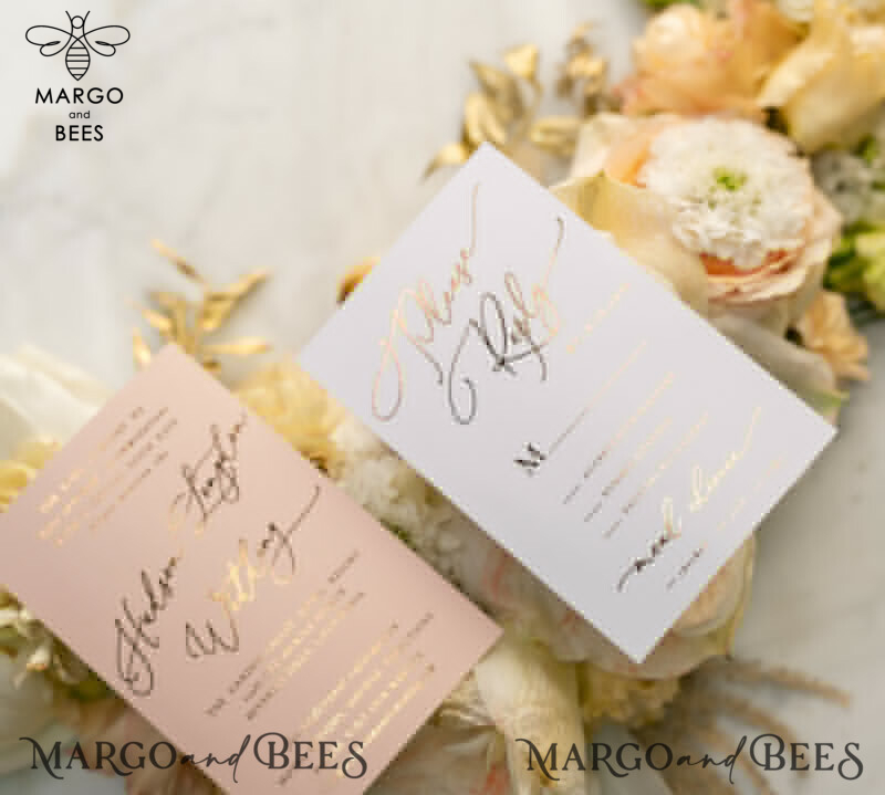 Rose Gold Luxury Wedding Invitations PocketFold  Glitter Invites , Vellum Envelope and Blush Pink Tag -16